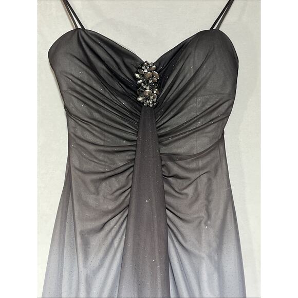 Onyx Nite Chiffon Sparkle Gown 4 Purple Gray Ombre Formal Dress Ruched Elegant - Picture 8 of 16